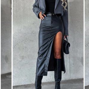 ❤️ Women’s FAUX LEATHER MAXI SKIRT BLACK Women’s Leather Long Skirt Black ❤️